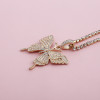 N-7351 3 Color Bright Full Rhinestone Butterfly-shaped Pendant Necklace Fashion Charm Jewelry for Women