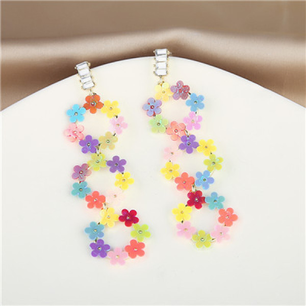 E-5705 2 Styles Of Small Floral Rhinestone Star Mid-Length Ladies Earrings 925 Silver Earring