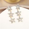 E-5705 2 Styles Of Small Floral Rhinestone Star Mid-Length Ladies Earrings 925 Silver Earring