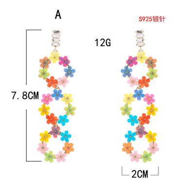 E-5705 2 Styles Of Small Floral Rhinestone Star Mid-Length Ladies Earrings 925 Silver Earring