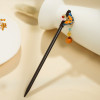 F-0749 Two Retro-style Fan Butterfly Wooden Hairpin Female Gift Hair Accessories with Colorful Beads