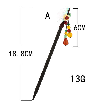 F-0749 Two Retro-style Fan Butterfly Wooden Hairpin Female Gift Hair Accessories with Colorful Beads