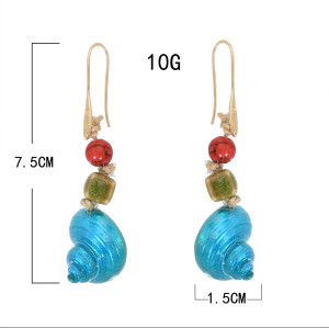 E-5710 Handmade Bohemian Style Yellow Blue Conch Shell Drop Earrings for Women Summer Beach Party Jewelry