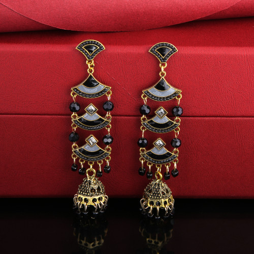 E-5719 Vintage beaded tassel earrings female ethnic style gold bells multicolor beaded tassel hollow earrings gypsy jewelry.