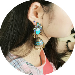 E-5717 Bohemian Style Colorful Crystal Earrings Ladies Sub-bell Pendant Earrings Colorful Gold Earrings Accessories