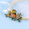P-0344 Owl Pin Brooch Colorful Enamel Rhinestone Animal Brooch
