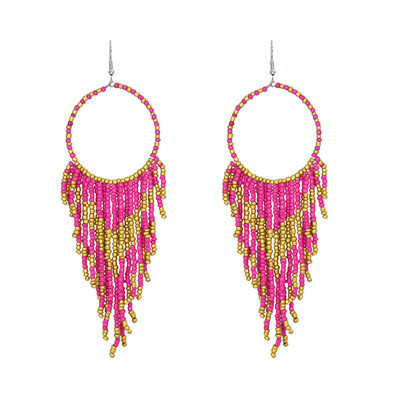 E-5723 Bohemian Long Rice Beads Tassel Earrings for Woman