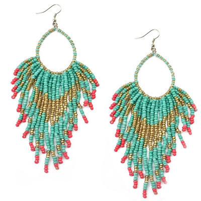 E-5723 Bohemian Long Rice Beads Tassel Earrings for Woman
