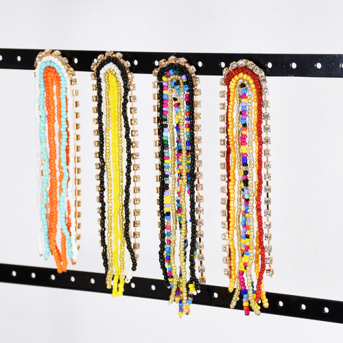 E-5724 Bohemian Big Rhinestone Resin Beads Long Tassel Drop Earrings for Women Statement Party Jewelry