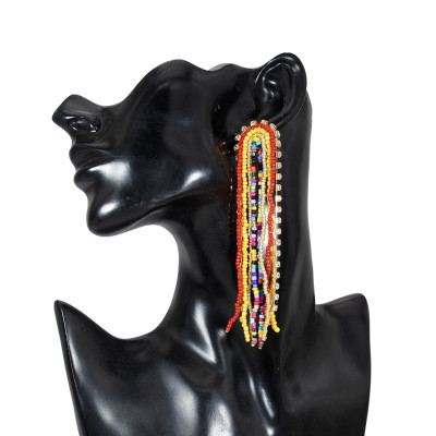 E-5724 Bohemian Big Rhinestone Resin Beads Long Tassel Drop Earrings for Women Statement Party Jewelry