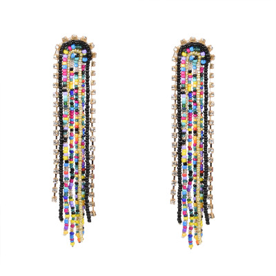 E-5724 Bohemian Big Rhinestone Resin Beads Long Tassel Drop Earrings for Women Statement Party Jewelry