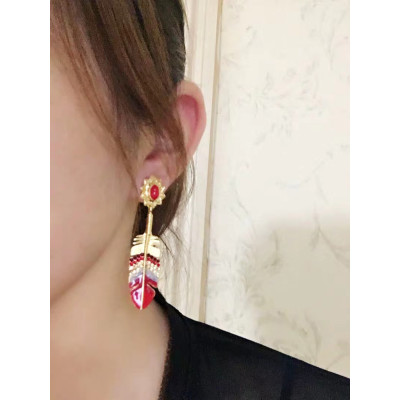 E-5726 Styles Crystal Leaf Tassel Dangle Earrings