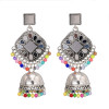 E-5725 Bohemian Style Gold and Silver Colorful Pearl Tassel Mirror Bell Earrings Women Accessories