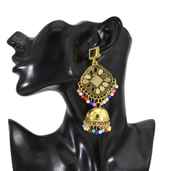 E-5725 Bohemian Style Gold and Silver Colorful Pearl Tassel Mirror Bell Earrings Women Accessories