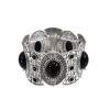 B-0497 Fashion Vintage Silver Carving Flower Turquoise Gem Stone Ethnic Boho Statement Elastic Bracelet