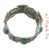 B-0497 Fashion Vintage Silver Carving Flower Turquoise Gem Stone Ethnic Boho Statement Elastic Bracelet