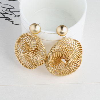 E-5731 3 Style Dumb Gold Spiral Geometry-shaped Hoop Stud Earrings Statement Drop Dangle Earrings for Women