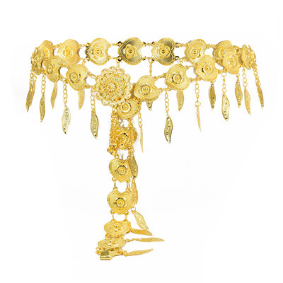N-7352 Indian Golden Love Tassel Dance Waist Chain for Woman Body Chain