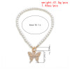 N-7353 Elegant Pearl Beads Chain Rhinestone Butterfly Pendant Necklaces for Women Bridal Summer Jewelry