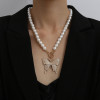 N-7353 Elegant Pearl Beads Chain Rhinestone Butterfly Pendant Necklaces for Women Bridal Summer Jewelry