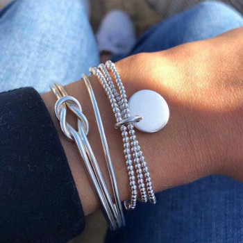 B-1024 Multi-layer gold and silver bangle bead crystal leaves bracelet for women girl Bracelet Jewelry