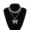 N-7356 Fashion Rhinestone Multi-Layer Butterfly Pendant Thick Necklace
