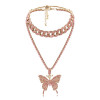 N-7356 Fashion Rhinestone Multi-Layer Butterfly Pendant Thick Necklace