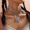 N-7356 Fashion Rhinestone Multi-Layer Butterfly Pendant Thick Necklace