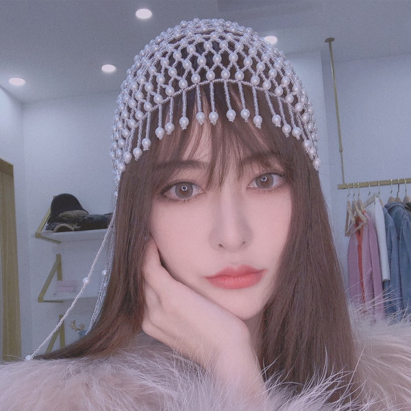 F-0760 2 Style Beaded with Imitation Pearl Tassel Head Cap Hat Headpiece Wedding Hair Jewelry Accessories