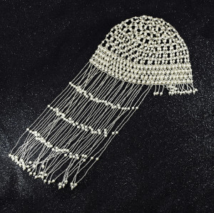 F-0760 2 Style Beaded with Imitation Pearl Tassel Head Cap Hat Headpiece Wedding Hair Jewelry Accessories