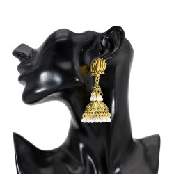 E-5738 Indian Golden Beads Bell Tassel Earrings