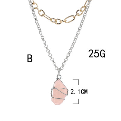 N-7359 Multilayers Silver Gold Chain Geometric Natural Stone Pendant Necklaces for Women Party Jewelry