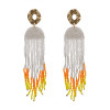 E-5742 Bohemian Alloy Resin Beads Long Tassel Drop Earrings for Women Statement Party Jewelry