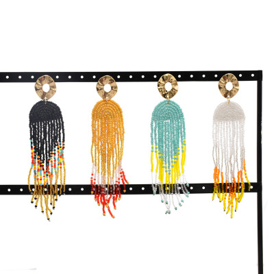 E-5742 Bohemian Alloy Resin Beads Long Tassel Drop Earrings for Women Statement Party Jewelry