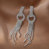 E-5741 Fashion with Bright Full Rhinestone Tassel Flower-Shaped Drop Dangle Earrings for Women Gift