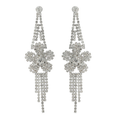 E-5741 Fashion with Bright Full Rhinestone Tassel Flower-Shaped Drop Dangle Earrings for Women Gift