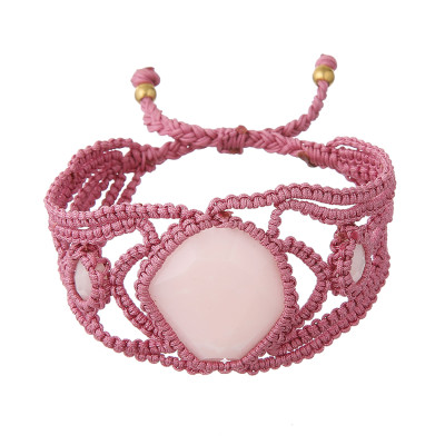 B-1027 Bohemian Cotton Rope Woven Mesh Inlaid Resin Wide Bracelet