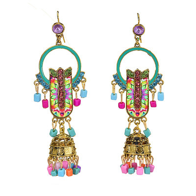 E-5745 Indian Pattern Beads Tassele Dangle Earring for Woman Nation Jewelry