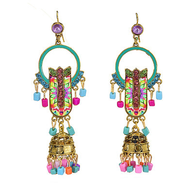 E-5745 Indian Pattern Beads Tassele Dangle Earring for Woman Nation Jewelry
