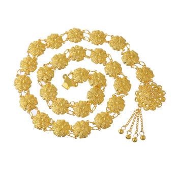 N-7361 Boho Gold Silver Metal Carved Flower Tassel Belly Dance Waist Chain Women Body Jewelry