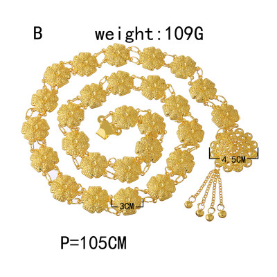N-7361 Boho Gold Silver Metal Carved Flower Tassel Belly Dance Waist Chain Women Body Jewelry