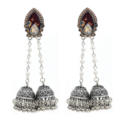 E-5750 Indian Jhumki Jhumka Earrings with Beads Tassel Dangle Earrings for Woman Charm Jewelry