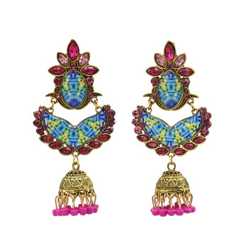 E-5751 Indian Rhinestone Beads Tassele Drop Dangle Earrings for Woman