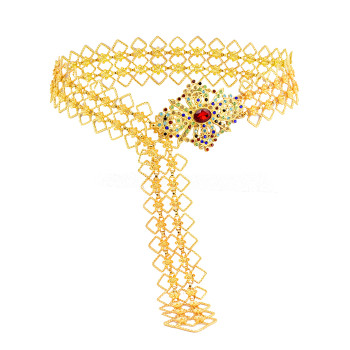 N-7362 Women Crystal Gold Metal Hollow Out Flower Belly Dance Waist Chains Indian Party Jewelry