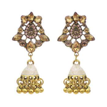 E-5762 Retro Style Gold with Crystal Beads Bell Tassel Jhumka Earrings for Women Wedding Gift