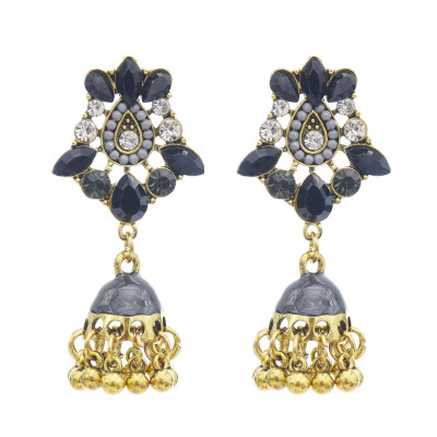 E-5762 Retro Style Gold with Crystal Beads Bell Tassel Jhumka Earrings for Women Wedding Gift