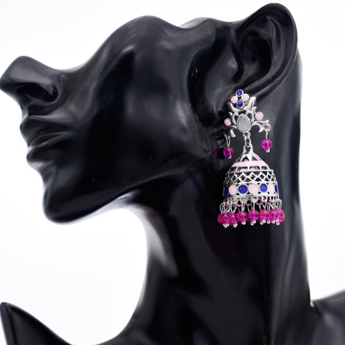 E-5764 Bohemian style colorful crystal tassel retro silver bell flower earrings women gift jewelry