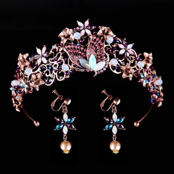 F-0761 Vintage style crystal crown earrings set wedding bride accessories Jewelry