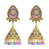 E-5765 Vintage Gold Metal Acrylic Beads Tassel Indian Jhumka Earrings for Women Festival Party Jewelry