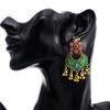 E-5766 Bohemian style glaze with diamonds golden tassels flower retro earrings female gift jewelry